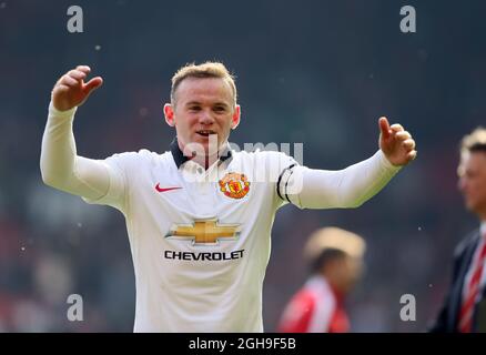 Wayne Rooney von Manchester United feiert den Sieg beim Barclays Premier League-Spiel zwischen Liverpool und Manchester United am 22. März 2015 in Anfield, Liverpool, England. Bild Simon Bellis. Stockfoto