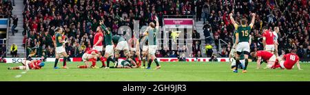 Bild #: 40245454 17. Oktober 2015 - London, Vereinigtes Königreich - Eine allgemeine Sicht auf die Schlusspfeife - Rugby-Weltmeisterschaft 2015 - Viertelfinale 01 - Südafrika gegen Wales - Twickenham Stadium - London- England - 17. Oktober 2015. Stockfoto