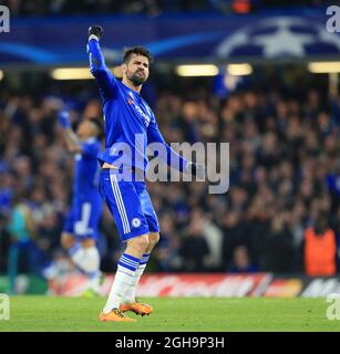 Der Chelsea-Spieler Diego Costa feiert das Tor zum Eröffnungstreffer seiner Seite während des UEFA Champions League-Spiels auf der Stamford Bridge. Bildnachweis sollte lauten: David Klein/Sportimage via PA Images Stockfoto