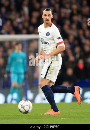 PGS's Zlatan Ibrahimovic in Aktion während des UEFA Champions League-Spiels auf der Stamford Bridge. Bildnachweis sollte lauten: David Klein/Sportimage via PA Images Stockfoto