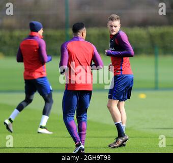 Jamie Vardy aus England beim Training im Tottenham Hotspur Training Center. Bildnachweis sollte lauten: David Klein/Sportimage via PA Images Stockfoto