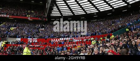 Leicester City-Fans füllen den Auswärtsspiel während des Spiels der Barclays Premier League im Old Trafford Stadium. Bildnachweis sollte lauten: Simon Bellis/Sportimage via PA Images - Newcastle Utd vs Tottenham - St James' Park Stadium - Newcastle upon Tyne - England - 19. April 2015 - Bild Phil Oldham/Sportimage Stockfoto