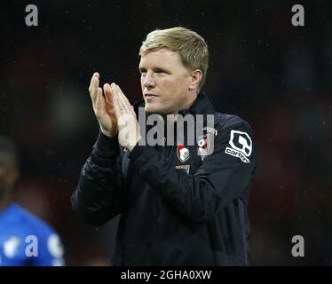 Eddie Howe-Manager von Bournemouth beim Spiel der Barclays Premier League im Old Trafford Manchester. Bildnachweis sollte lauten: Simon Bellis/Sportimage via PA Images Stockfoto