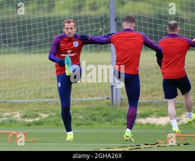 Der englische Harry Kane beim Training auf dem Watford FC Training Ground in Aktion. Bildnachweis sollte lauten: David Klein/Sportimage via PA Images Stockfoto