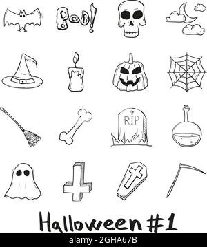 Handgezeichnete halloween mystische Feiertagsikone im Doodle-Stil isoliert. Stock Vektor