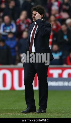 Der Manager von Middlesbough, Aitor Karanka, reagiert während des Finales des englischen FA Cup im Riverside Stadium, Middlesbrough. Bilddatum: 11. März 2017.Pic Credit sollte lauten: Nigel Roddis/Sportimage via PA Images Stockfoto