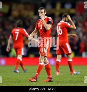 Gareth Bale aus Wales sieht während der Qualifikation zur Gruppe D-Weltmeisterschaft im Aviva Stadium, Dublin, niedergeschlagen aus. Bilddatum: 24. März 2017. Bildnachweis sollte lauten: Matt McNulty/Sportimage via PA Images Stockfoto