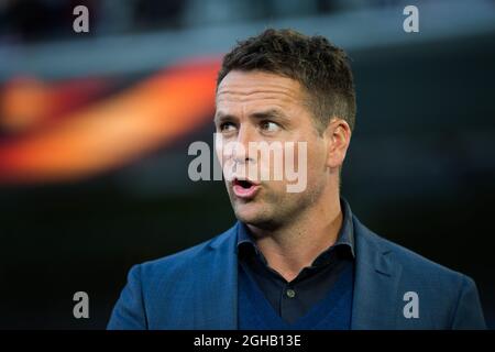 Michael Owen vor dem Europa League Quarter Final im RSCA Constant Vanden Stock Stadium, Anderlecht, Belgien. Bilddatum: 13. April 2017.Pic Kredit sollte lauten: Charlie Forgham-Bailey/Sportimage via PA Images Stockfoto