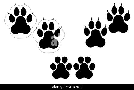 Paw-Drucke. Logo-Set isolierte Vektor-Illustration Schwarz auf weißem Hintergrund. Stock Vektor