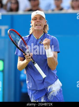 Denis Shapovalov feiert während der Aegon Championships im Queen's Club, London. Bild Datum 19. Juni 2017. Bildnachweis sollte lauten: David Klein/Sportimage via PA Images Stockfoto