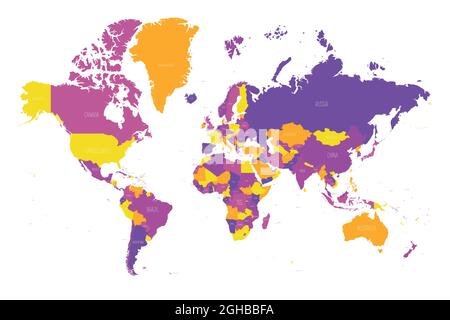 Weltkarte. Mercator-Projektion. Hoch detaillierte politische Karte von Ländern und abhängigen Gebieten. Einfache flache Vektordarstellung Stock Vektor