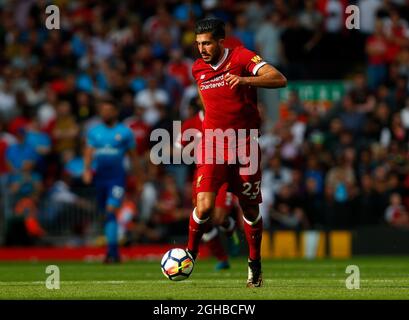 Liverpools Emre Can in Aktion während des Premier League Spiels im Anfield Stadium, Liverpool. Bild Datum 27. August 2017. Bildnachweis sollte lauten: Paul Thomas/Sportimage via PA Images Stockfoto