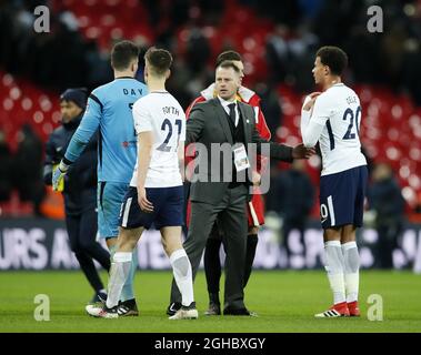 Newports Michael Flynn beim letzten Pfiff während des FA Cup, Fourth Round Replay Matches im Wembley Stadium, London. Bild Datum 14. Januar 2018. Bildnachweis sollte lauten: David Klein/Sportimage via PA Images Stockfoto