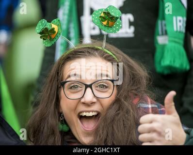 Irland-Fan beim Six Nations Championship-Spiel im Aviva Stadium, Dublin. Bild Datum 10. März 2018. Bildnachweis sollte lauten: Craig Watson/Sportimage via PA Images Stockfoto