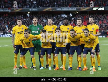 Atleticos Teamgruppe beim Europa League Semifinale 1. Etappe, Match im Emirates Stadium, London. Bilddatum: 26. April 2018. Bildnachweis sollte lauten: David Klein/Sportimage via PA Images Stockfoto