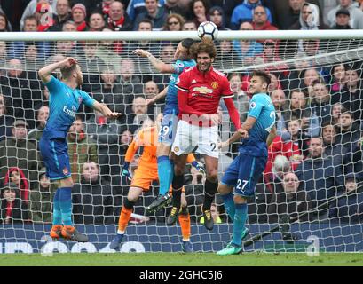 Mauroane Fellaini von Manchester United steht an der Spitze des Balls, um während des Premier-League-Spiels im Old Trafford Stadium, Manchester, das zweite Tor zu schießen. Bild Datum 29. April 2018. Bildnachweis sollte lauten: Simon Bellis/Sportimage via PA Images Stockfoto