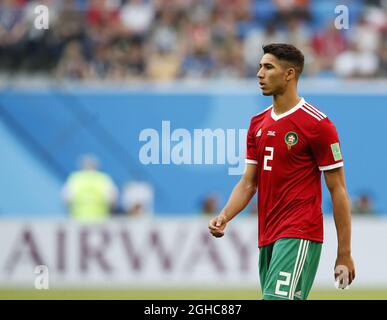 Der Marokkaner Achraf Hakimi in Aktion während des Spiels der Gruppe B der FIFA-Weltmeisterschaft 2018 im St. Petersburg Stadium in St. Petersburg. Bild Datum 15. Juni 2018. Bildnachweis sollte lauten: David Klein/Sportimage via PA Images Stockfoto