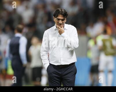 Zlatco Dalic-Manager von Kroatien sieht während des Halbfinalmatches der FIFA-Weltmeisterschaft 2018 im Luzhniki-Stadion in Moskau besorgt aus. Bild Datum 11. Juli 2018. Bildnachweis sollte lauten: David Klein/Sportimage via PA Images Stockfoto