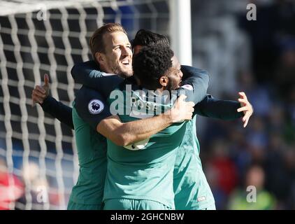 Harry Kane von Tottenham springt hoch, um das zweite Tor während des Premier League-Spiels im John Smith's Stadium, Huddersfield, zu feiern. Bilddatum 29. September 2018. Bildnachweis sollte lauten: Simon Bellis/Sportimage via PA Images Stockfoto