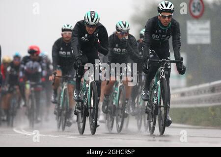 102. Gran Piemonte - Radrennen von Racconigi nach Stupinigi im Foto: Team Bora Hansgrohe im Bild bei Nässe in Gassino Bilddatum: 11. Oktober 2018. Bildnachweis sollte lauten: Jonathan Moscrop/Sportimage via PA Images Stockfoto