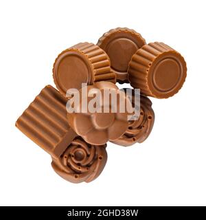 Auswahl an Schokoladenbonbons Süßigkeiten isoliert auf weißem Hintergrund Stockfoto