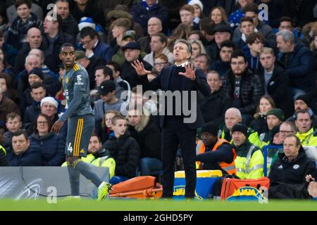 Claude Puel, Manager von Leicester City, während des Spiels der Premier League im Stamford Bridge Stadium in London. Bilddatum: 22. Dezember 2018. Bildnachweis sollte lauten: Craig Mercer/Sportimage Stockfoto