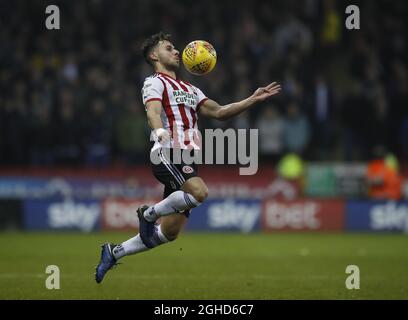 George Baldock von Sheffield Utd während des Sky Bet Championship-Spiels im Bramall Lane Stadium, Sheffield. Bilddatum: 26. Dezember 2018. Bildnachweis sollte lauten: Simon Bellis/Sportimage via PA Images Stockfoto