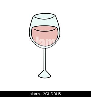 Weinglas-Ikone im Doodle-Stil. Vektordarstellung auf weißem Hintergrund isoliert. Niedliches Cartoon-Zeichen. Hochzeit Toasting, Weingläser mit Sekt Stock Vektor