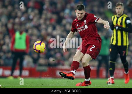 James Milner von Liverpool spielt beim Premier League-Spiel im Anfield Stadium, Liverpool. Bilddatum: 27. Februar 2019. Bildnachweis sollte lauten: James Wilson/Sportimage via PA Images Stockfoto