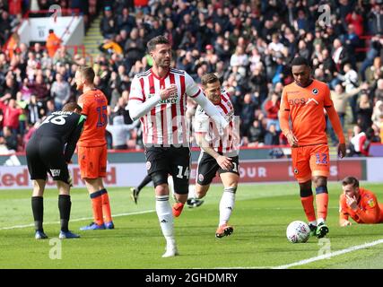 Gary Madine feiert das erste Tor während des Spiels der Sky Bet Championship in der Bramall Lane, Sheffield. Bilddatum: 13. April 2019. Bildnachweis sollte lauten: James Wilson/Sportimage via PA Images Stockfoto