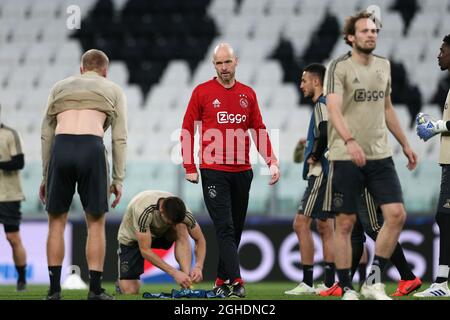 Erik ten Hag Manager von Ajax während des Trainings im Allianz Stadium, Turin. Bilddatum: 15. April 2019. Bildnachweis sollte lauten: Jonathan Moscrop/Sportimage via PA Images Stockfoto
