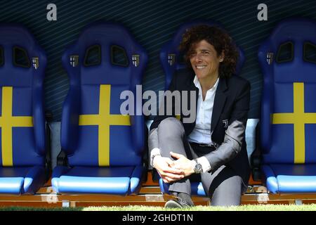 Rita Guarino Managerin von Juventus beim Coppa Italia Finale im Ennio Tardini Stadium, Parma . Bilddatum: 28. April 2019. Bildnachweis sollte lauten: Jonathan Moscrop/Sportimage via PA Images Stockfoto