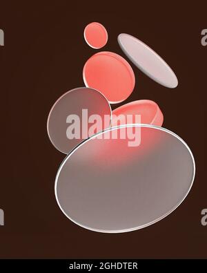 Geometrische Formen für Tapete oder Telefonhintergrund. Weiches rotes Material, Frostglas-Kreise auf braunem Hintergrund. Ausgezeichnete Kombination von Farbe Stockfoto