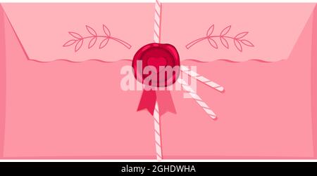 Pinker Umschlag und roter Wachssiegel mit Herz für den Love Day Stock Vektor