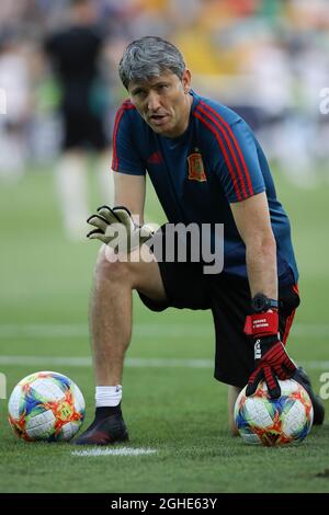 Spanien U21 Torwarttrainer Miguel Angel Espana während des UEFA U-21-Meisterschaftsspiel im Stadio Friuli. Bilddatum: 30. Juni 2019. Bildnachweis sollte lauten: Jonathan Moscrop/Sportimage via PA Images Stockfoto