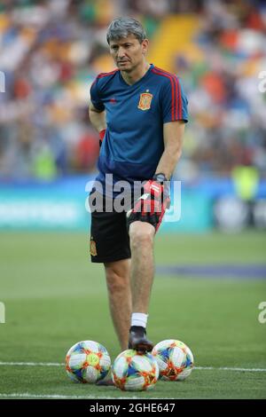 Spanien U21 Torwarttrainer Miguel Angel Espana während des UEFA U-21-Meisterschaftsspiel im Stadio Friuli. Bilddatum: 30. Juni 2019. Bildnachweis sollte lauten: Jonathan Moscrop/Sportimage via PA Images Stockfoto