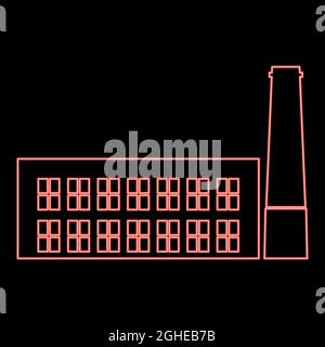 Neon Industriegebäude Fabrik rot Farbe Vektor Illustration flachen Stil Licht Bild Stock Vektor