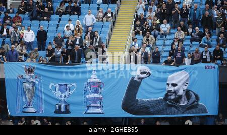 Banner auf dem Stadion während des Spiels der Premier League im Etihad Stadium, Manchester. Bilddatum: 17. August 2019. Bildnachweis sollte lauten: Simon Bellis/Sportimage via PA Images Stockfoto