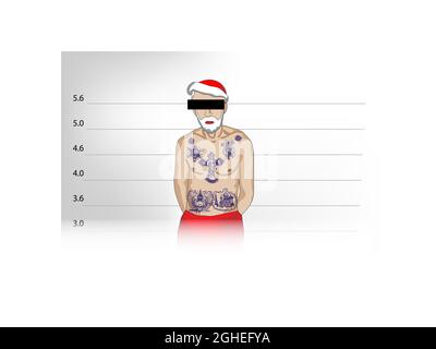 Santa Claus Gangster. Weihnachten im Gefängnis. Böser Gefangener Verbrecher. Neujahr wird abgesagt. Jailbreak. Stock Vektor