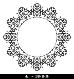 Durchbrochener runder Rahmen. Ornament mit Locken in Form eines Kreises. Schwarz und Weiß. Arabesque zur Dekoration von Karten und Einladungen. Stock Vektor