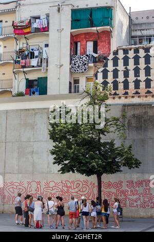 Barcelona, Spanien, Juli 2018. Graffiti-Tour durch Barcelona, Spanien. Stockfoto