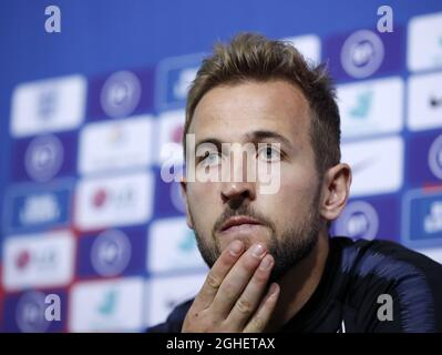 Der englische Harry Kane spricht während der England-Pressekonferenz im Vasil Levski National Stadium, Sofia. Bilddatum: 13. Oktober 2019. Bildnachweis sollte lauten: David Klein/Sportimage via PA Images Stockfoto