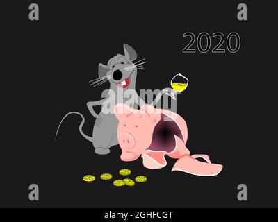 Jahr der Ratte. Humorvolles Bild. 2020 Jahre. Östlicher Kalender. Chinesisches Neujahr. Stock Vektor