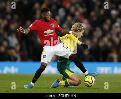 Fred von Manchester United tagt Todd Cantwell von Norwich City während des Premier League-Spiels in Old Trafford, Manchester. Bilddatum: 11. Januar 2020. Bildnachweis sollte lauten: James Wilson/Sportimage via PA Images Stockfoto