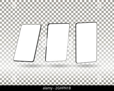 Realistisches Smartphone-Modell. Handyrahmen mit leerem Display isolierte Vorlagen, Telefon verschiedene Winkel Ansichten. Vector Mobile Device Konzept Stock Vektor