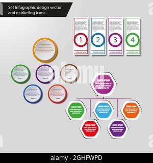 Set Infografik Design Vektor und Marketing-Symbole können für Workflow-Layout, Diagramm, Jahresbericht, Web-Design verwendet werden. Stock Vektor