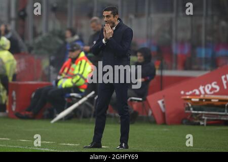 Moreno Longo Cheftrainer des FC Turin reagiert während des Serie-A-Spiels bei Giuseppe Meazza, Mailand. Bilddatum: 17. Februar 2020. Bildnachweis sollte lauten: Jonathan Moscrop/Sportimage via PA Images Stockfoto