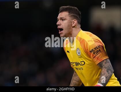 Ederson von Manchester City während des Spiels der Premier League im Etihad Stadium, Manchester. Bilddatum: 19. Februar 2020. Bildnachweis sollte lauten: Andrew Yates/Sportimage via PA Images Stockfoto