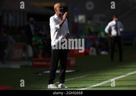 AC Mailands italienischer Cheftrainer Stefano Pioli während des Spiels der Serie A bei Giuseppe Meazza, Mailand. Bilddatum: 28. Juni 2020. Bildnachweis sollte lauten: Jonathan Moscrop/Sportimage via PA Images Stockfoto