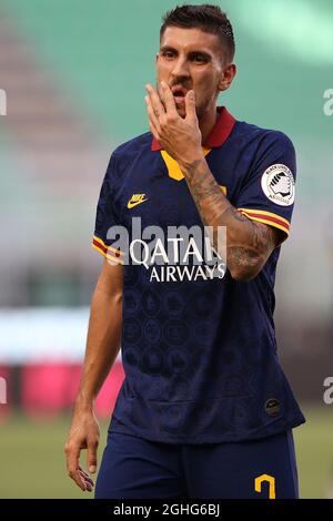 ALS Roma-Mittelfeldspieler reagiert Lorenzo Pellegrini während des Serie-A-Spiels bei Giuseppe Meazza in Mailand. Bilddatum: 28. Juni 2020. Bildnachweis sollte lauten: Jonathan Moscrop/Sportimage via PA Images Stockfoto